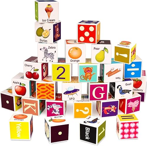 Miniatura 8 de Bloques de construcción ABC para niños pequeños, 24 piezas de plástico para bebés, letras y números, juego de bloques de aprendizaje de animales e