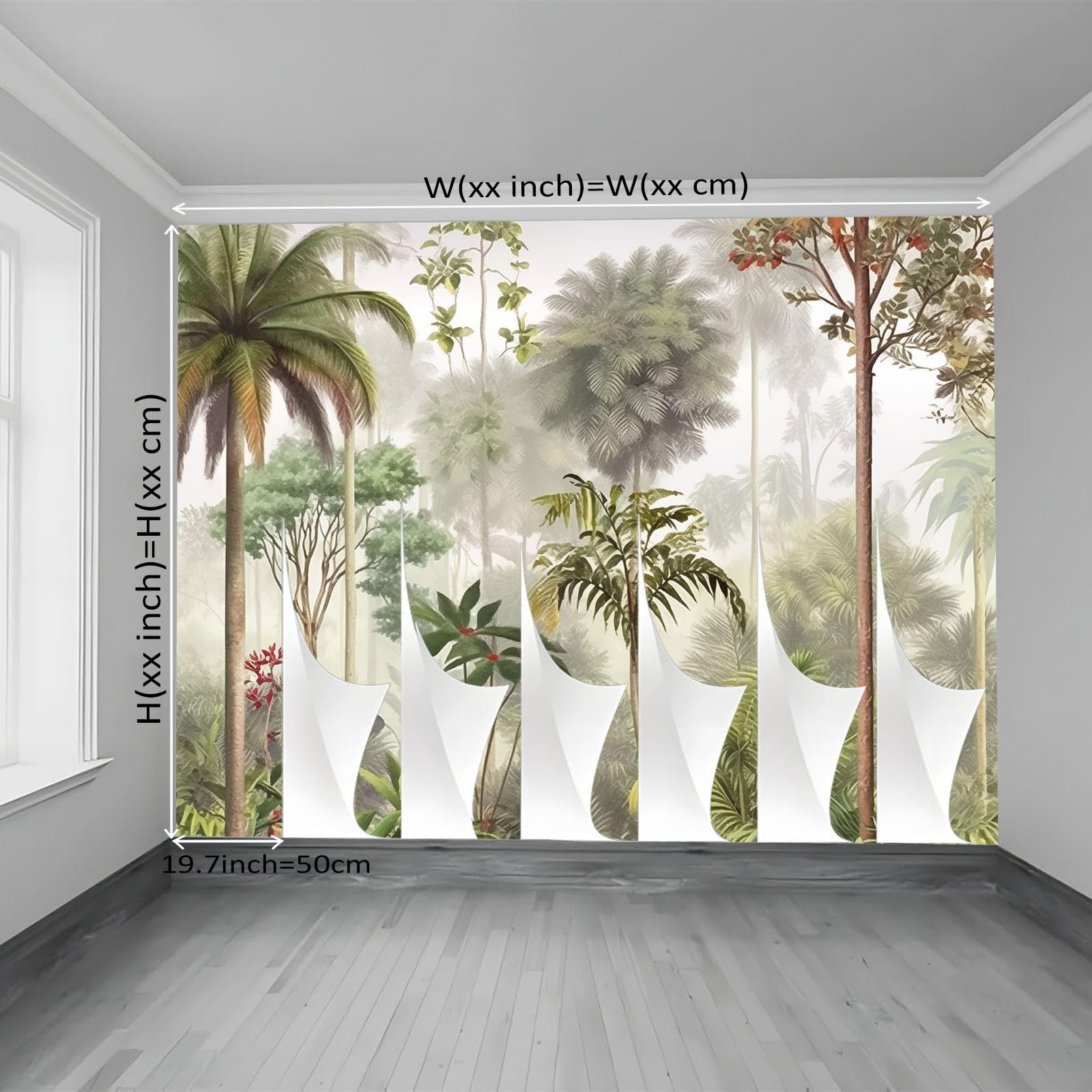 Tapeta z motywem 250 x 175 cm, wzór dżungli z motywem zielonych roślin, wodoszczelna dekoracja ścienna do pokoju młodzieżowego i kącika do gier, zielona