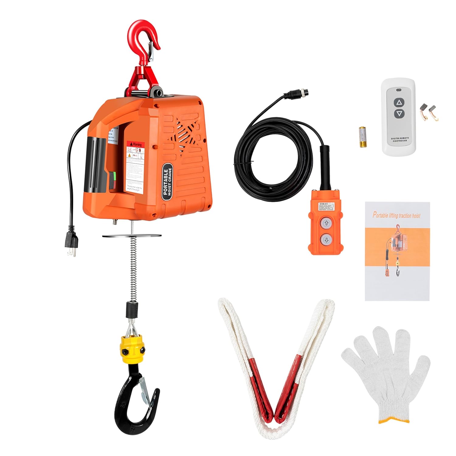 3 in 1 Electric Hoist Winch, 1100LBS Portable Electric Winch 25 ft. Lifting Height 110V Winch Machine Hook Pulley System for Lifting in Factories,Construction Sites