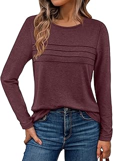Long Sleeve Shirts for Women Pleated Dressy Casual Business Blouses Trendy Fashion Tunic Basic Tops