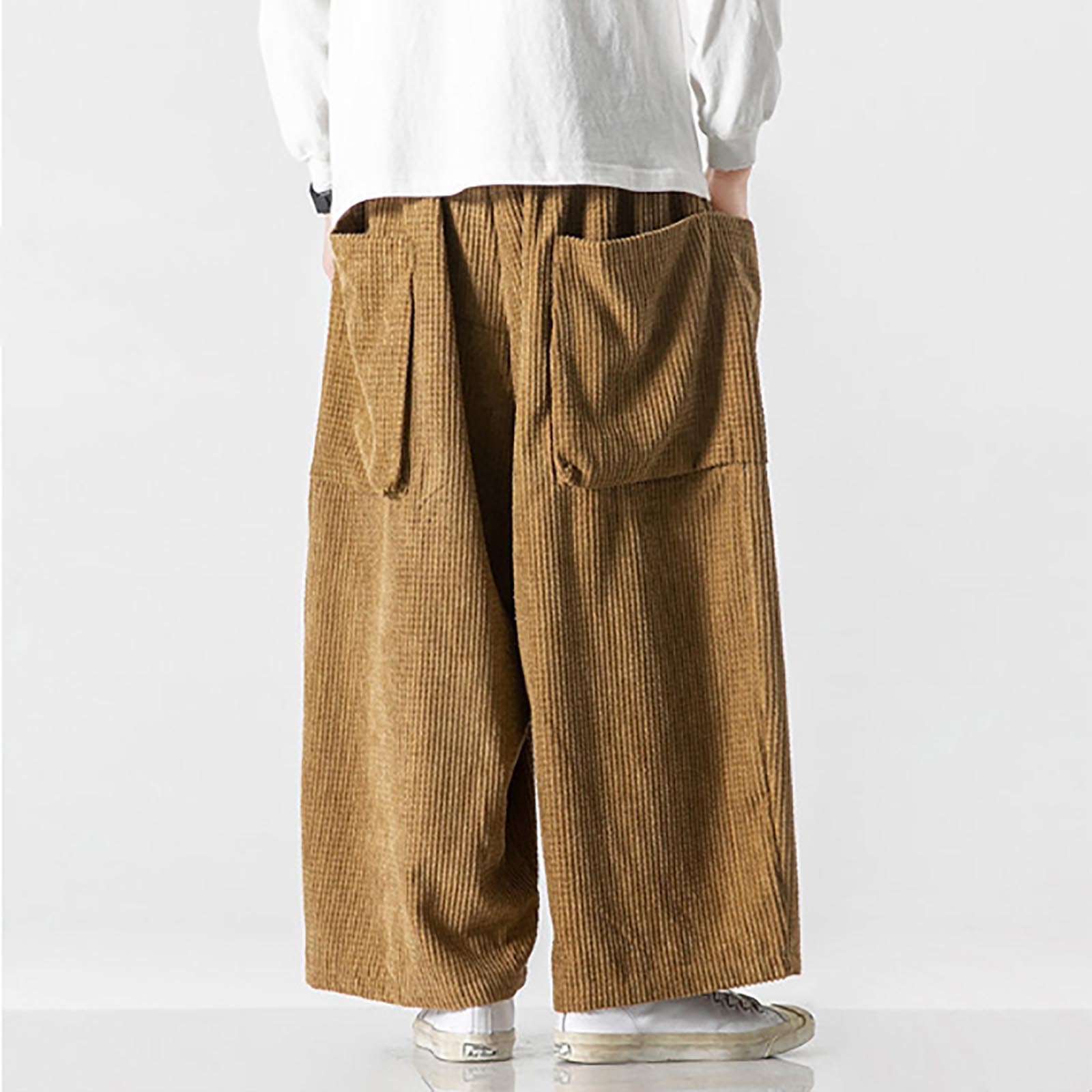Pantalones Casuales de para Hombre, Rectos, de Color Liso, con Bolsillos Grandes, Pantalones Casuales, de Pierna Ancha