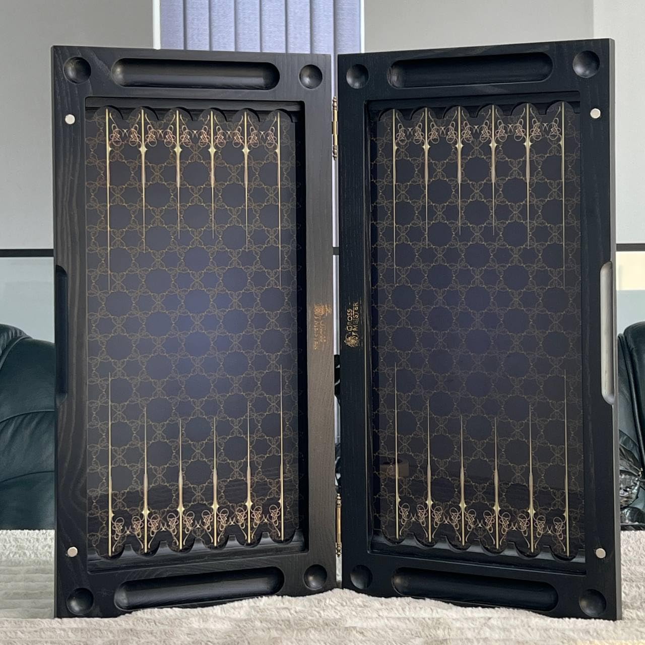 Backgammon de luxe - En bois - 60 cm - Fabriqué à la main - Avec verre trempé - Grand jeu de backgammon pour professionnels et collectionneurs