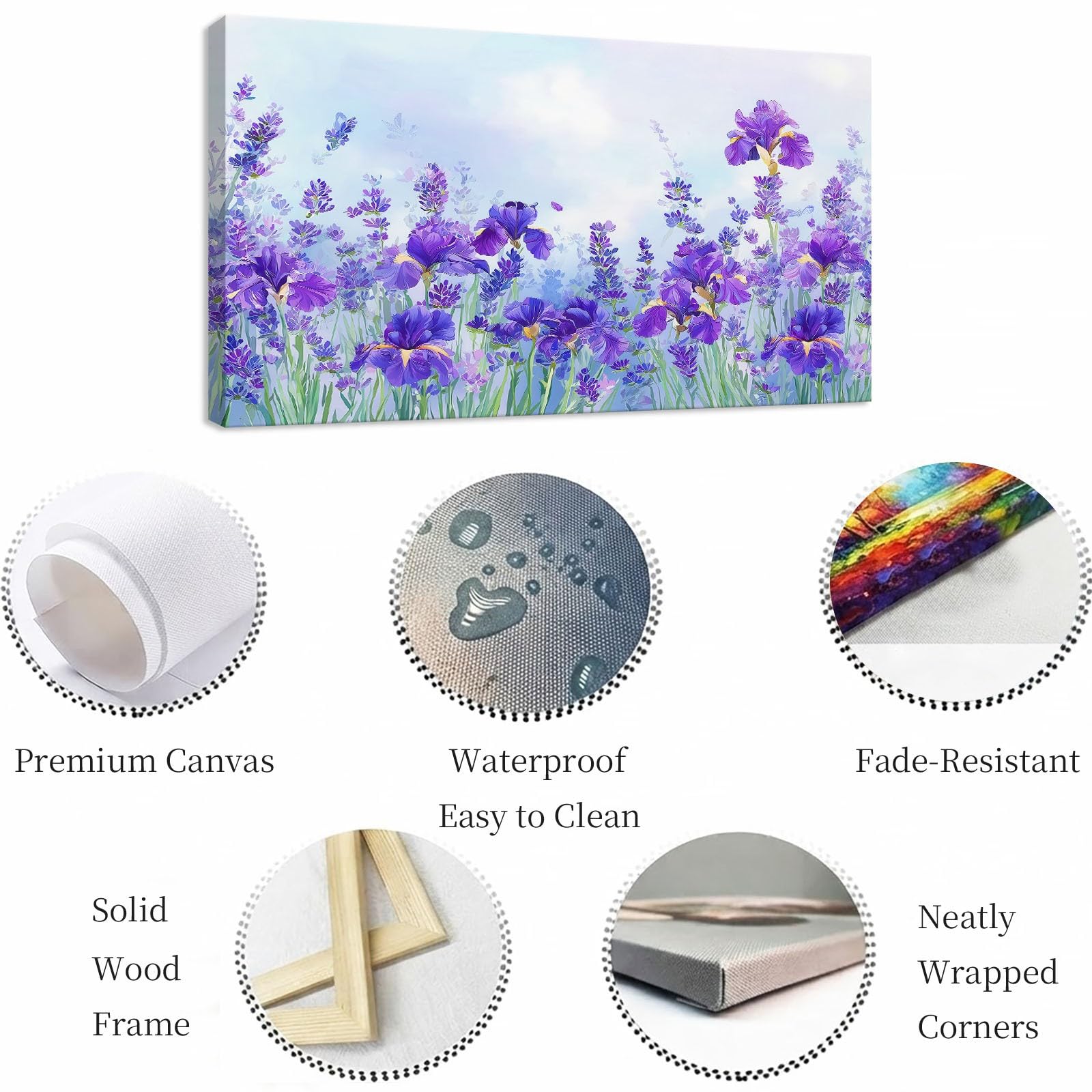 Genérico Impresión sobre lienzo, estilo campestre para decoración de pared, pintura, 120 x 60 cm, azul, floral, lavanda planta, carteles artísticos, para salón, dormitorio, cocina, oficina,