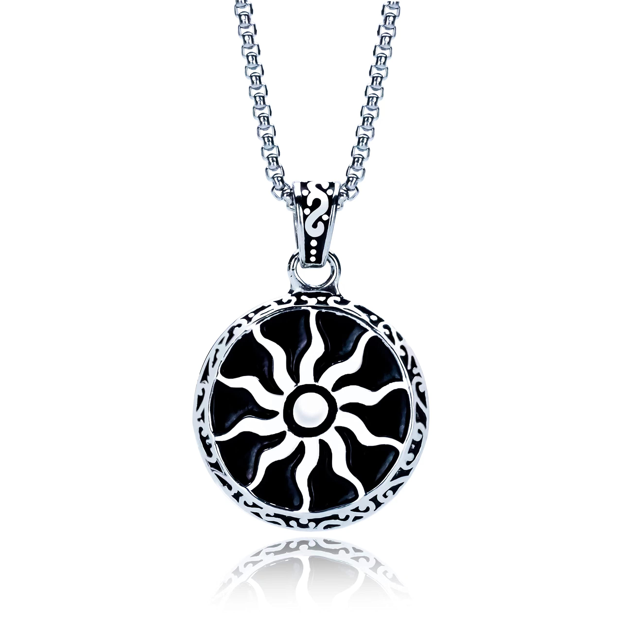 Fashion Frill Mens Jewellery Silver Chain For Men Sun Power Design Silver Pendant For Boys Men Stainless Steel Black Silver Locket Pendant Necklace For Boys And Men Anniversary Gift For Husband (B0BNQPNP9N) Amazon Price History, Amazon Price Tracker