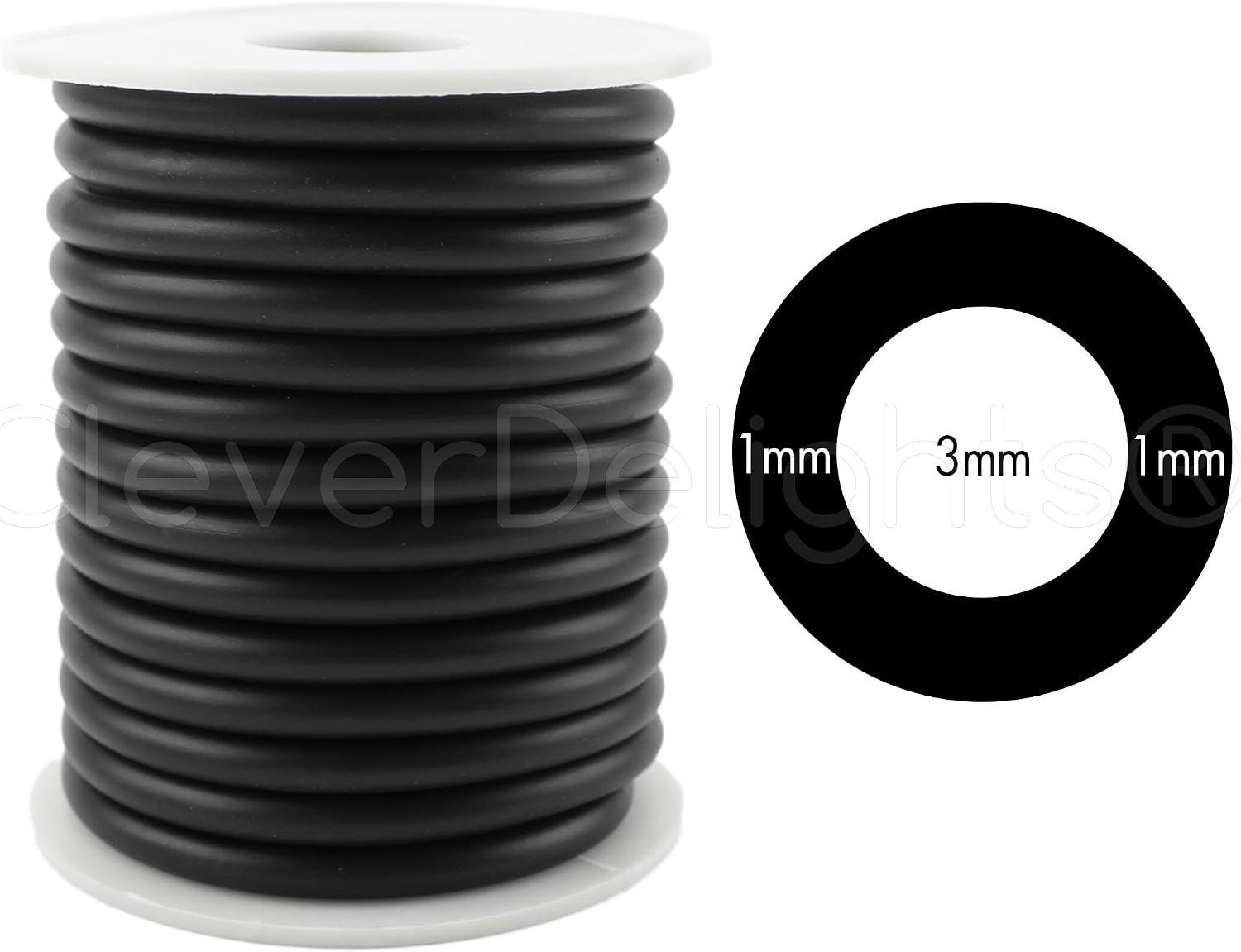 CleverDelights Black Hollow Rubber Tubing - 10 Feet - 5mm Diameter Cord Tube - 3/16" OD x 1/8" ID