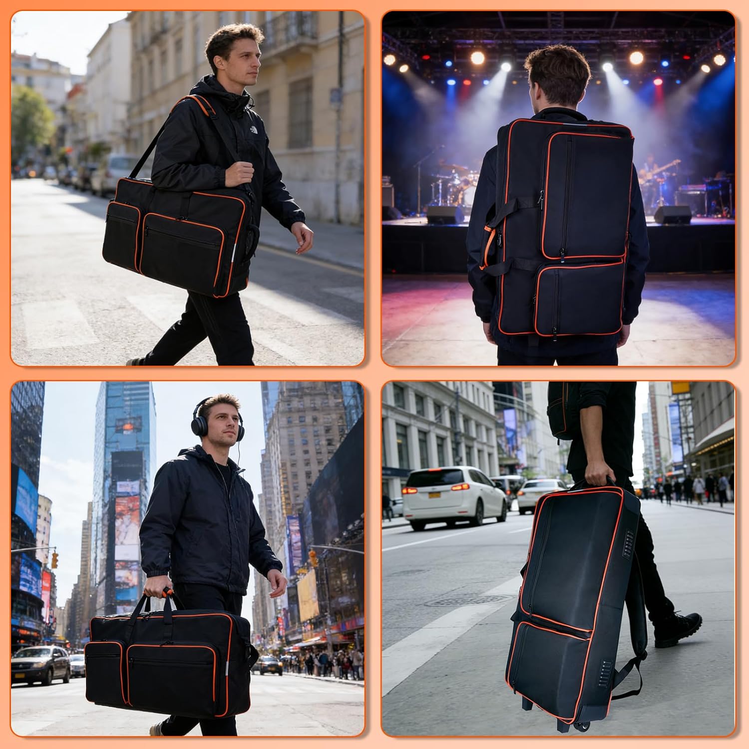 DJ Controller Case with Wheels for DDJ FLX10 / 1000 / XDJ-RR / RX / FLX4 / GRV6 / REV1 / REV5 / REV7,Rolling DJ Controller Bag Soft Padded Backpack with 2 Accessory Pocket,15.6" Laptops Compartment