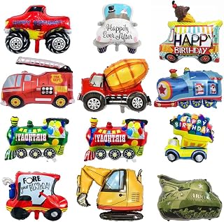 LZYMSZ 12PCS Aluminum Foil Balloons, Reusable Helium Mylar Cars Balloon, 12 Style Vehicles Balloons for Child kids Birthday Party Supplies Cute Baby Shower Decorations