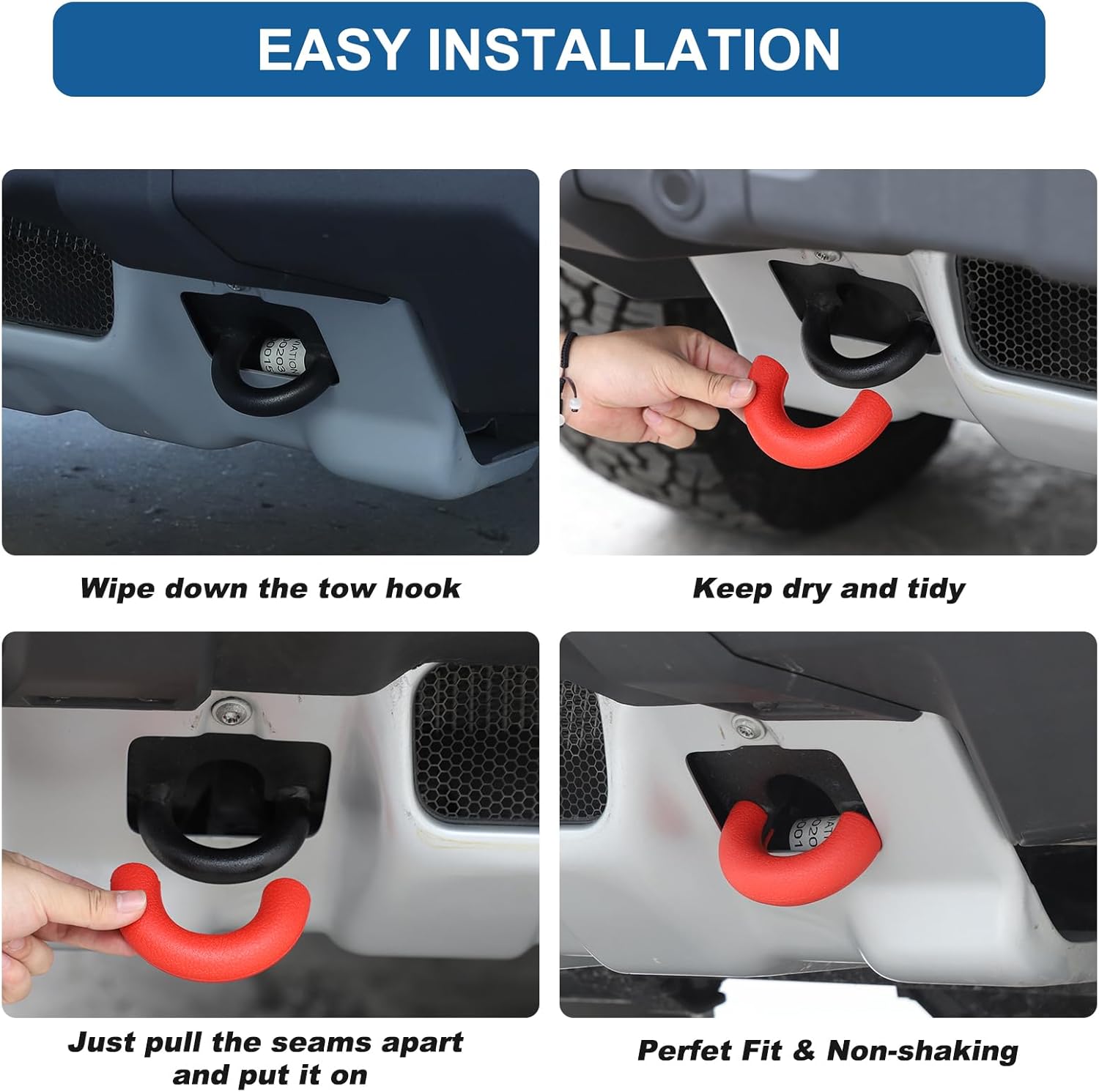 4PCS Bumper Tow Hook Covers Compatible with INEOS Grenadier 2020-2024 Accessories, Front & Rear Bumper Tow Hook Rubber Sleeve Protectors Decoration (Red)