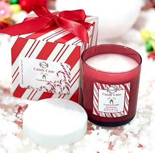 K_R-Candy Cane Scented Candle - Hand Poured. Notes of Peppermint, Eucalyptus, Pine, Clove, Vanilla, Mint. Burn time appx. 50-60 hrs.