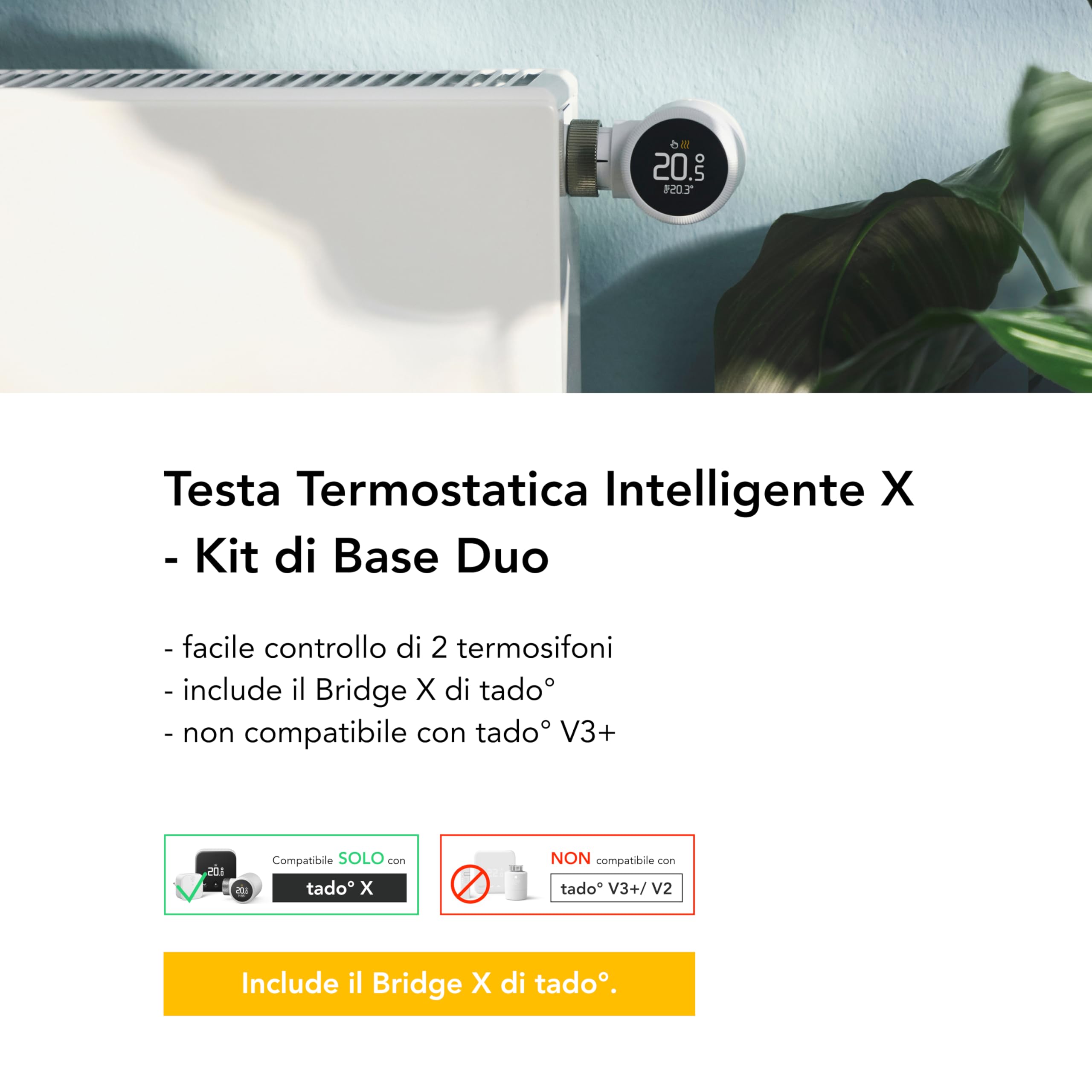 tado° termostato intelligente X – Starter Kit con Bridge X, controllo del riscaldamento tramite app e smart speaker (Alexa, Siri, Google Assistant), risparmio energetico