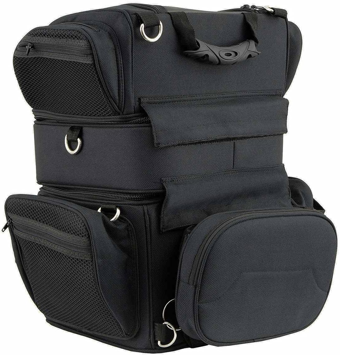 Milwaukee Leather MP8165 Triple Barrel Sissy Bar Rack Bag with 5 Bonus Pockets, One Size, Black