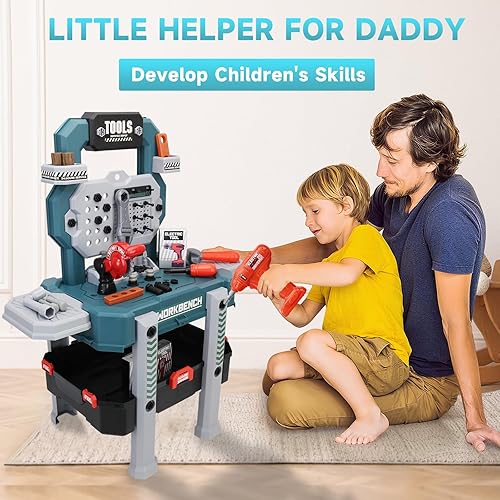 Miniatura 4 de SLTBEH Juego de herramientas para niños, juego de banco de herramientas para niños pequeños con kit de herramientas realistas, banco de trabajo para