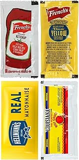 Ketchup, Mustard, Mayonnaise, and Hot Sauce, 50 Packets of Each (200 Total Packets) - Packed in Make Your Day Box