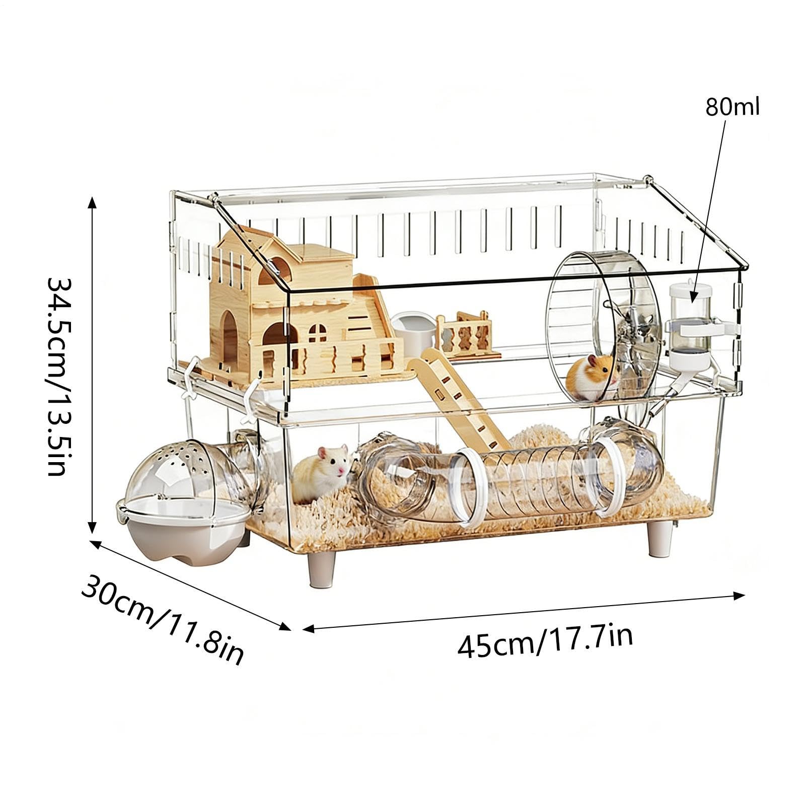 Jaula para Hámster Casa Transparente de 2 Niveles para Chinchilla | Jaula para Hámster Observación de Mascotas en Casa, Interior y Exterior