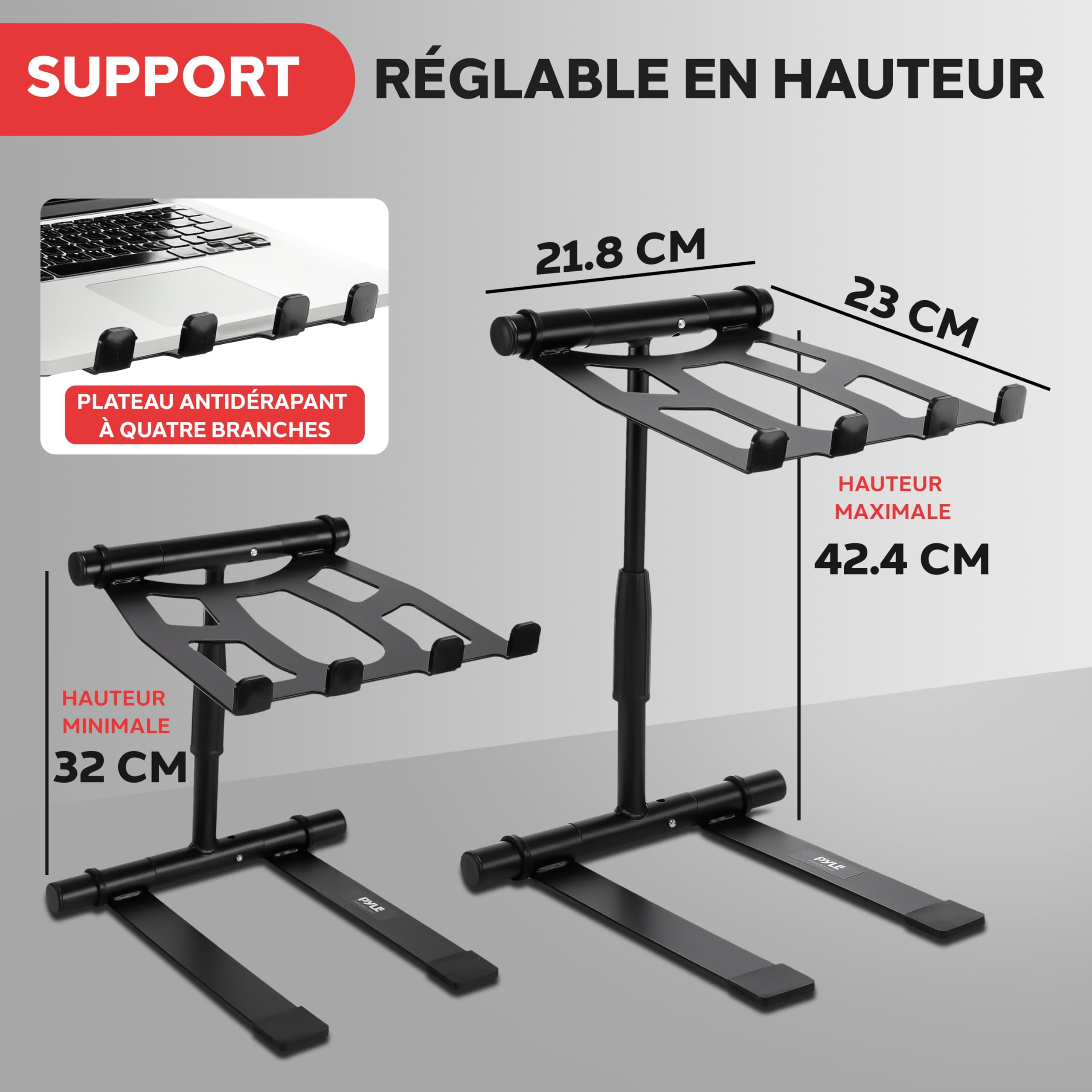 Pyle Support Ordinateur Portable Table Debout Angle Réglable Laptop Stand Hauteur Pliable Plateau Antidérapant Quatre Branches iPad