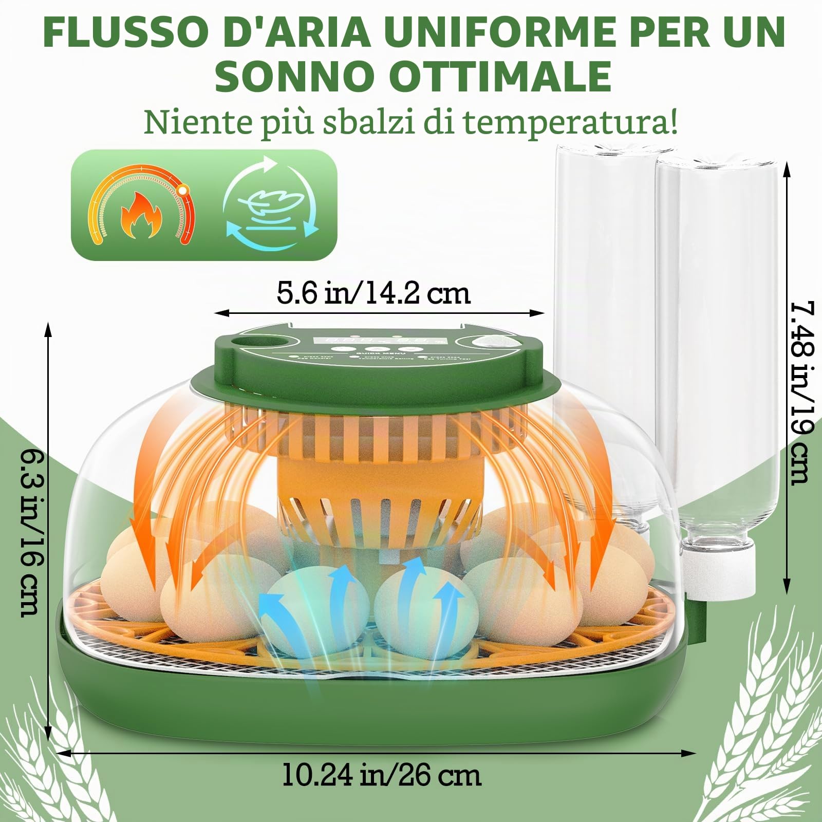 Incubatrice completamente automatica per 12 uova, incubatrice per polli con rifornimento automatico dell'acqua e voltauova automatico, controllo dell'umidità, ovoscopio per polli, anatre e uova di