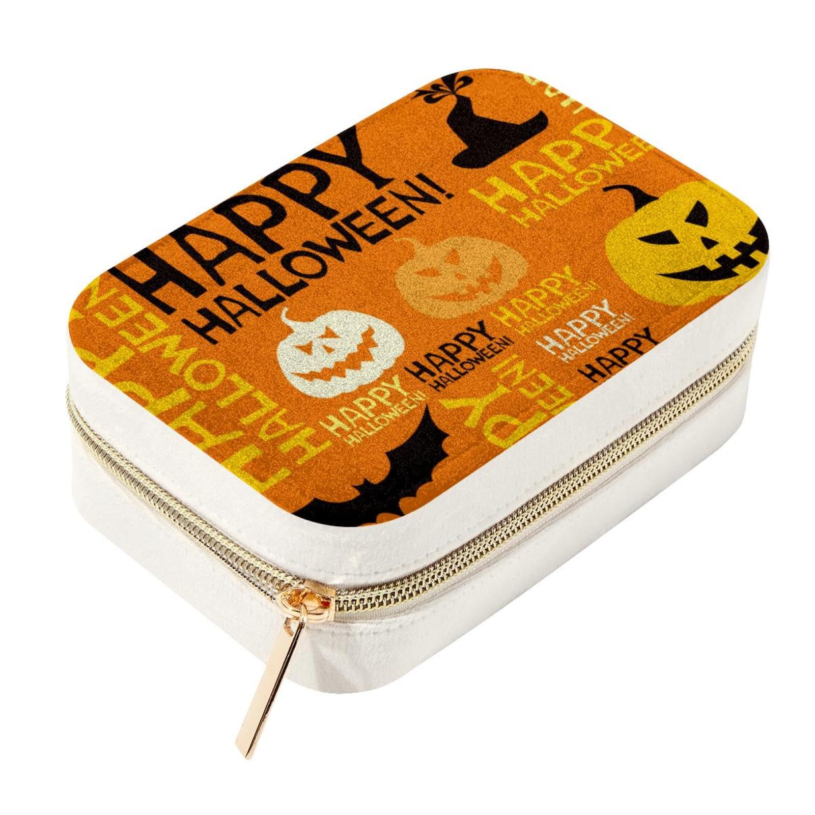 Boîte à bijoux en velours avec lampe citrouille Halloween pour bagues
