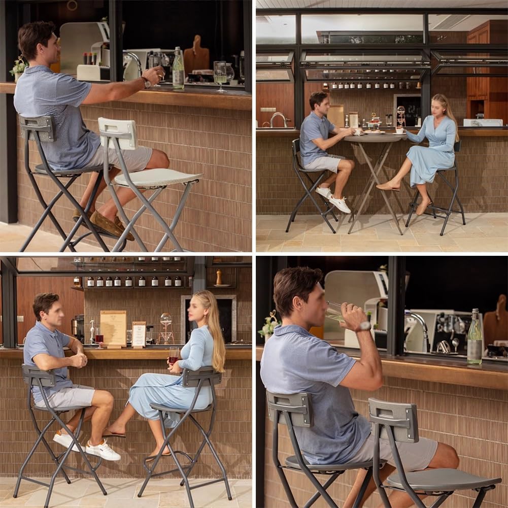 High Folding Bar Stool, 29 Inch Counter Chair with Backrest and Footrest, Home Folding Breakfast Stool, Outdoor Camping Stools with Non-Slip Feet, Foldable Seat for Adults
