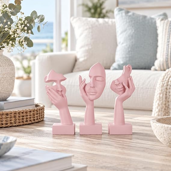 Thinker Statue Set - Abstract Art Figures for Home Decoration Women Face for Apartment Bookshelf Floating Shelf Coffee Table Office Desk Bathroom Counter 3 Pack