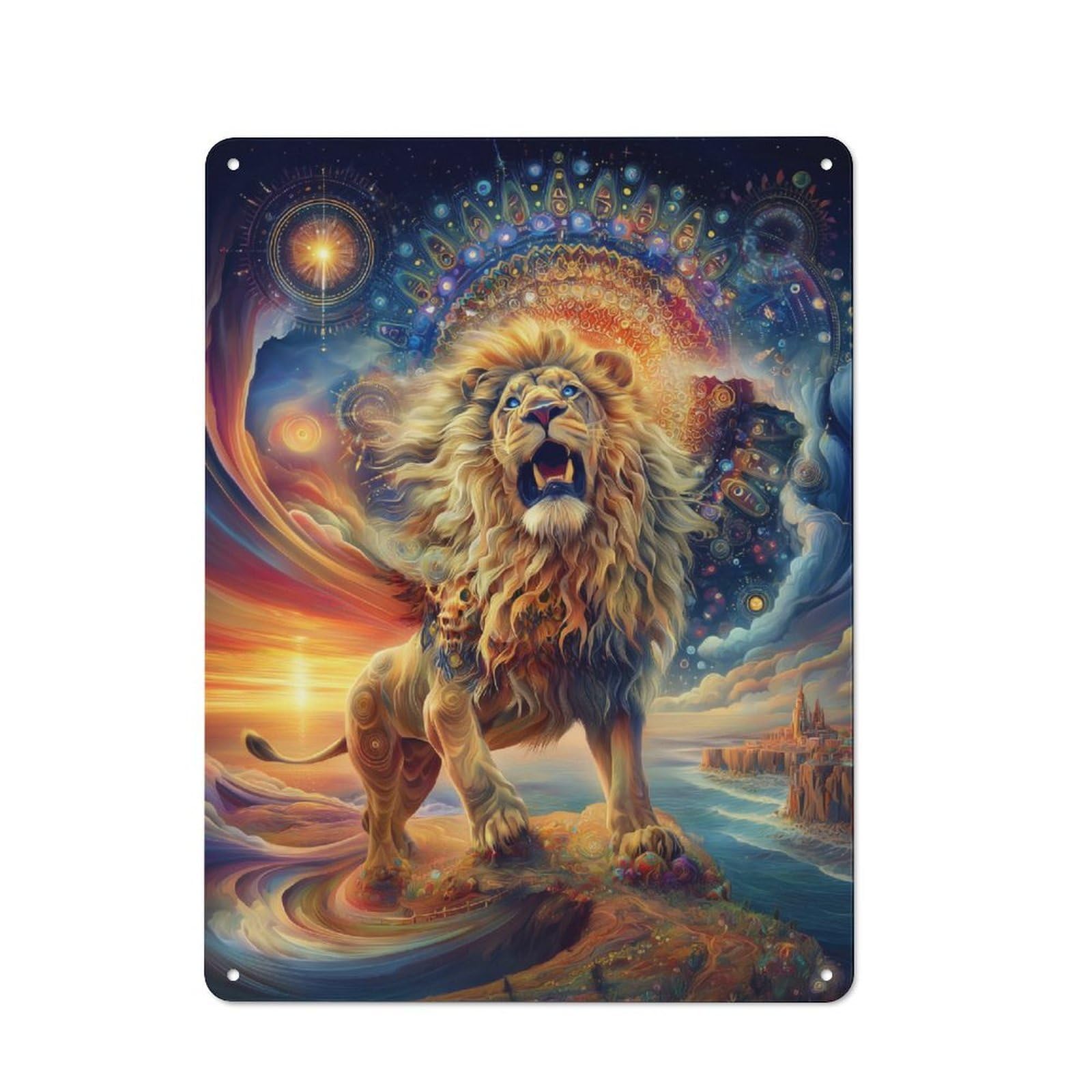 Junmoney Lion Of The Cosmos For Garden Room Or Summerhouse, Retro Metal Sign 40X30cm, For Metal Sign Collectors, For Vintage Wall Decor Fans