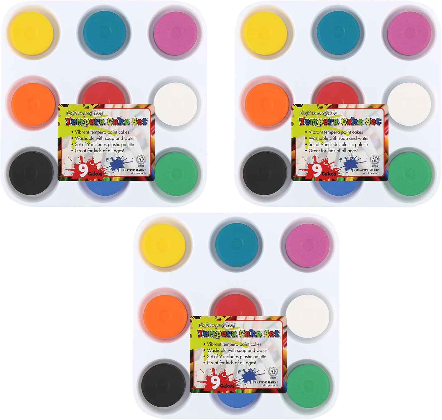 First Impressions Non-Toxic Tempera Paint Cakes - Vibrant Tempera Paint Cakes for All Ages, Safe Painting, Kids Creativity, & More! - 3 Pack