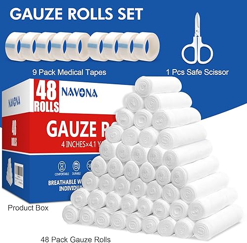 Miniatura 2 de Paquete de 48 rollos de gasa, 4 pulgadas x 4.1 yardas, gasa enrollada transpirable envuelta individualmente, envolturas para momias, suministros de