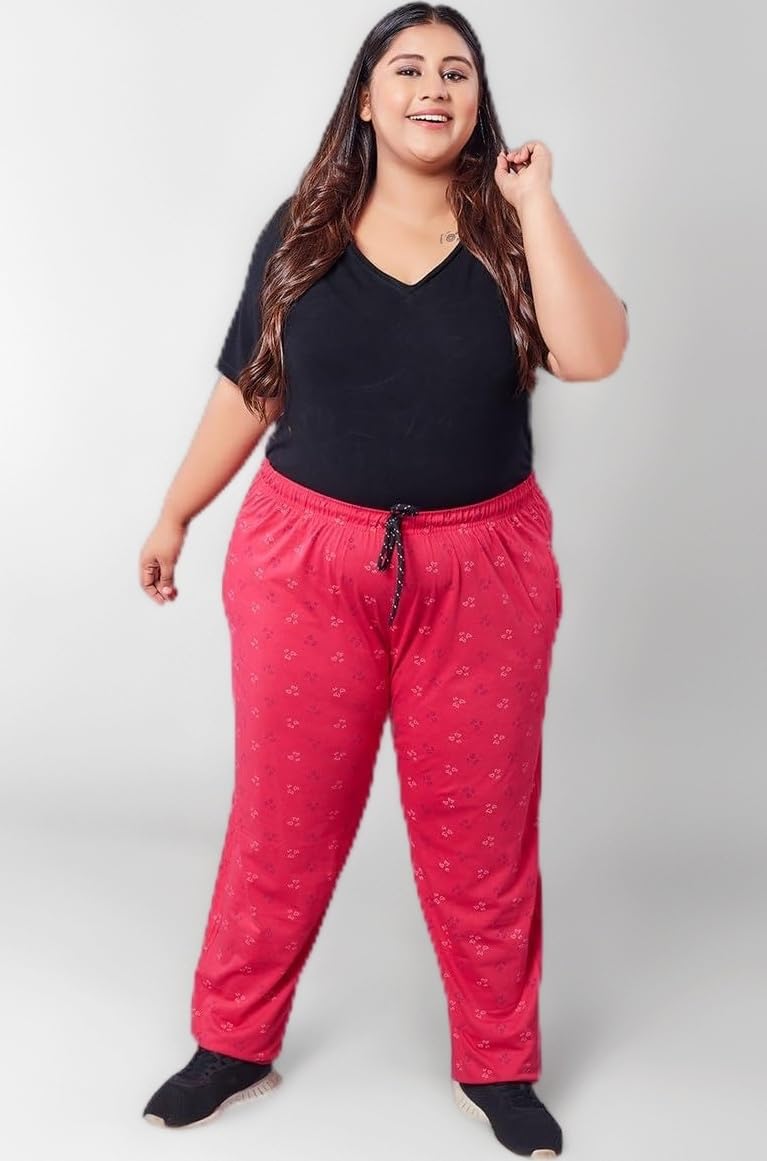 CUPID Women's Plus Size Cotton Printed Pajamas, Nightwear, Lounge Wear, Walk Wear Lowers, Regular Fit Track Pants for Ladies_M to 7XL