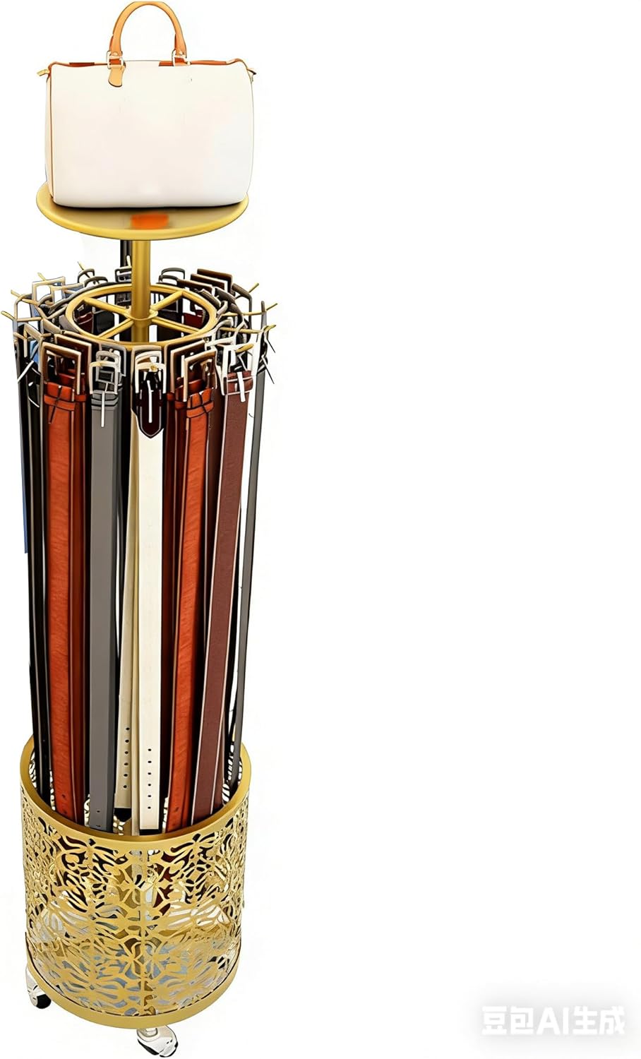 Floor Standing Belt Hangers, 360° Rotation Tie Display Stand, Men Closet Belt Organizer with Wheels, Silk Scarf Hanging Rack Shawls Purse Shelf