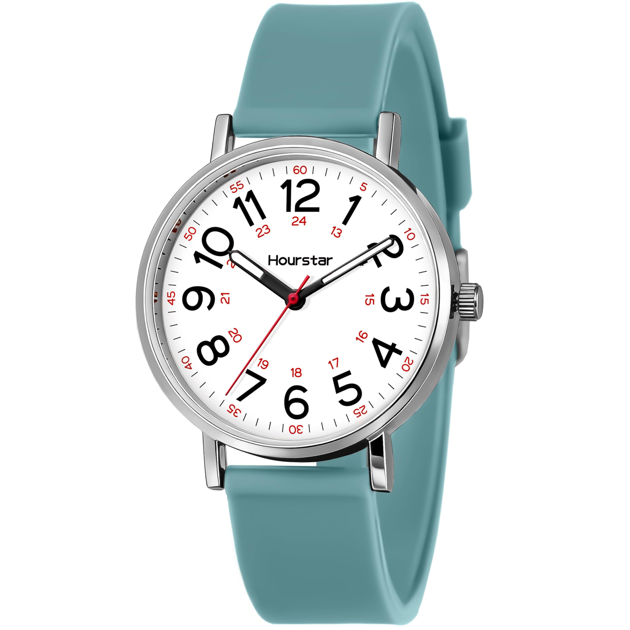 Reloj analógico de enfermera para mujer con segunda mano para enfermería, 12/24 horas, correa de silicona, fácil lectura (cian)