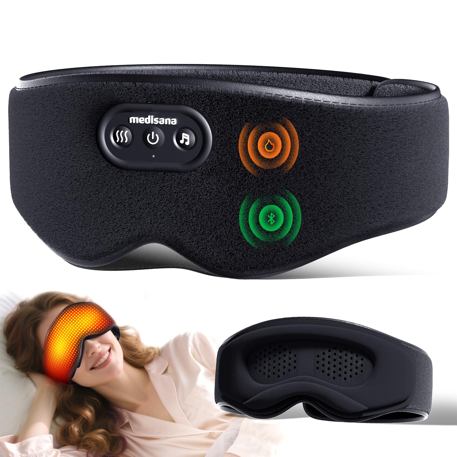 medisana Heated Eye Mask with Sleep Headphones, Sleep Mask with White Noise, Heated Eye Masks for Dry Eyes Relief & Migraine, 1200mAh Rechargeable