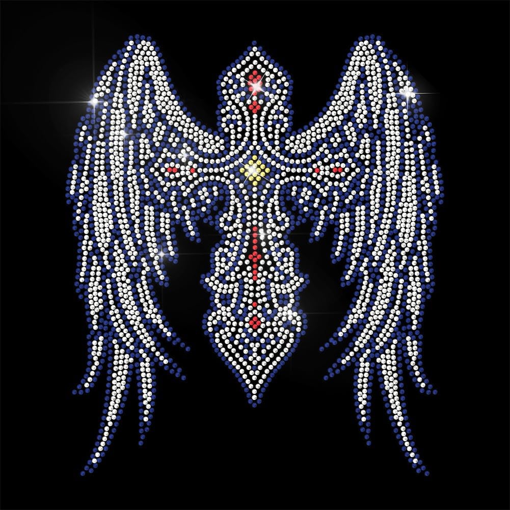 ANATTASOUL White Rhinestone Iron on Transfer Cross Wings Bling Diamond Hotfix Patches for Clothes, Large Iron On Sequin Applique for Jeans Jacket Caps Bag T-Shirts Shoes DIY Decor