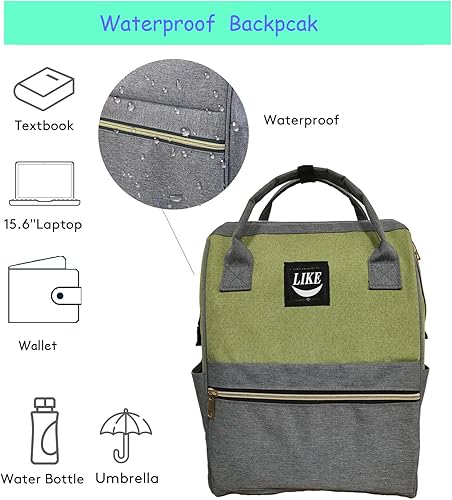 Miniatura 3 de LIKE Mochila ligera resistente al agua casual para trabajo, compras, viajes, Verde, Classic