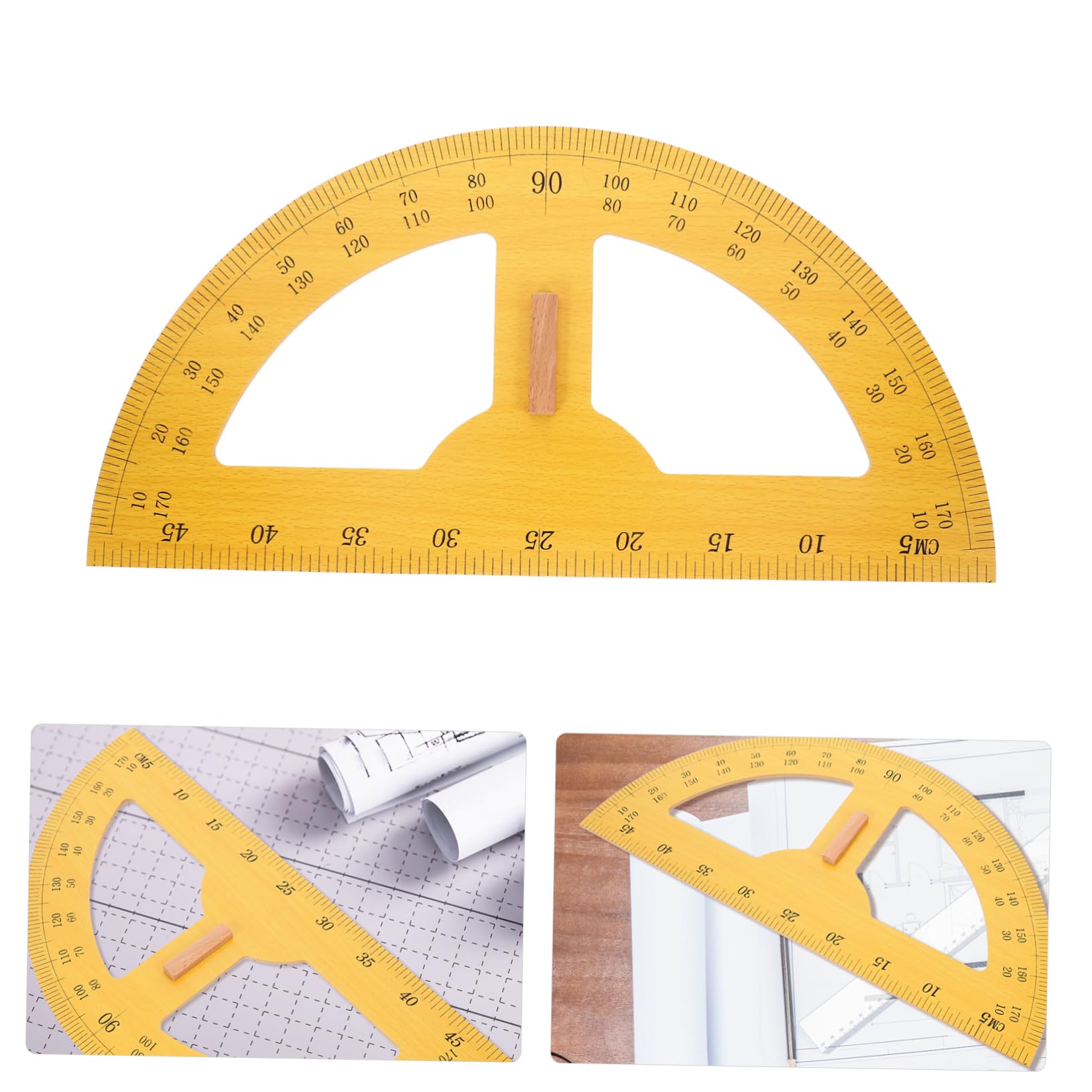 Hohopeti Transportador de Enseñanza Semicircular Grande 180 Grados Madera Resistente Medición Precisa para Dibujo Escolar Papelería para Profesores