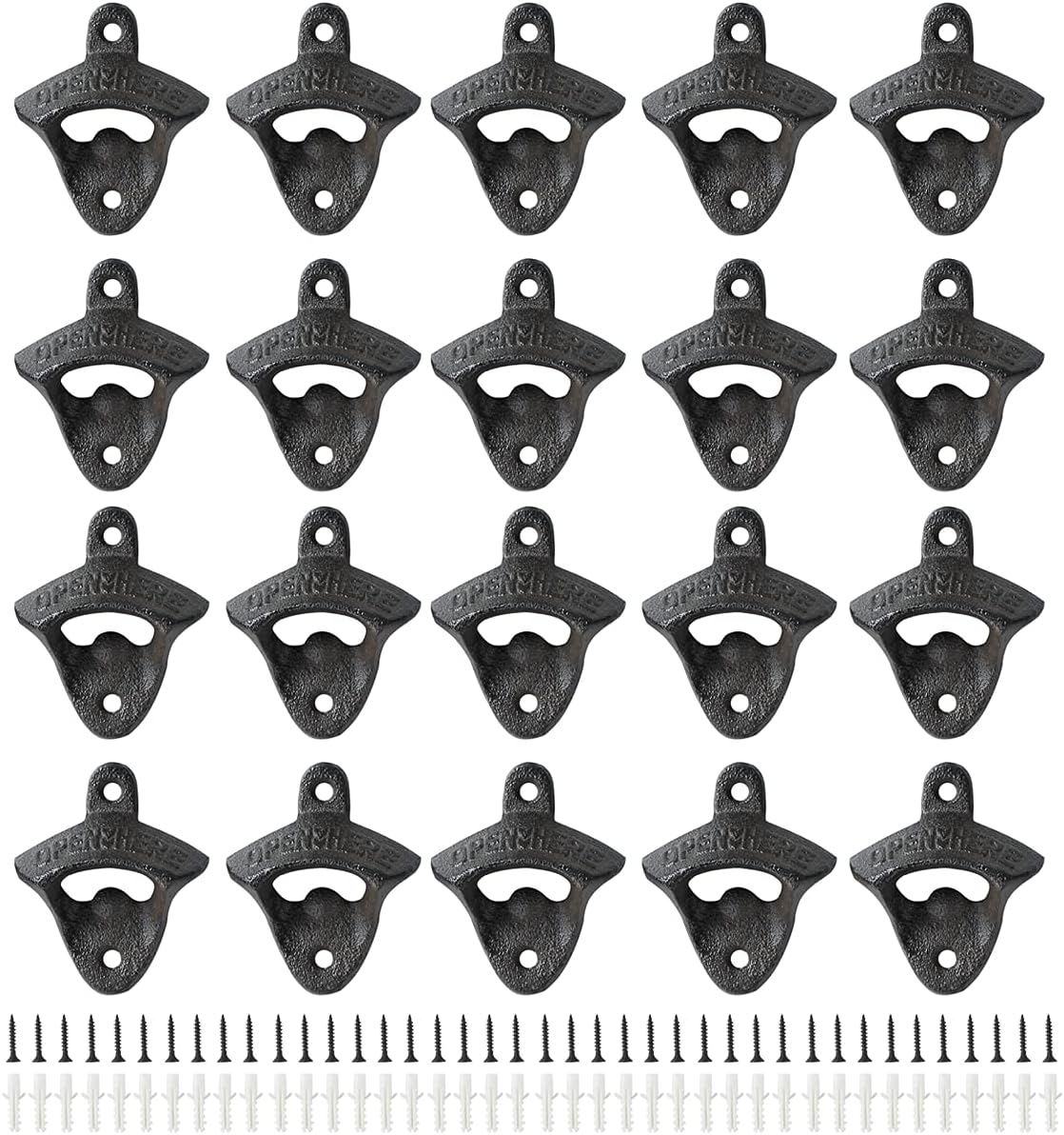 NATGAI Cast Iron Wall Mount Bottle Openers, Mounting Hardware Included, Vintage Rustic Bar (20): Home & Kitchen