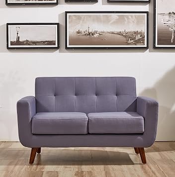 Container Furniture Direct Jenny Linen Fabric Upholstered Tufted Comfortable Furniture Three Full Room Comfy Office Sofa and Two Seater Couch Midcentury Modern Loveseat, 2 PC, Grey