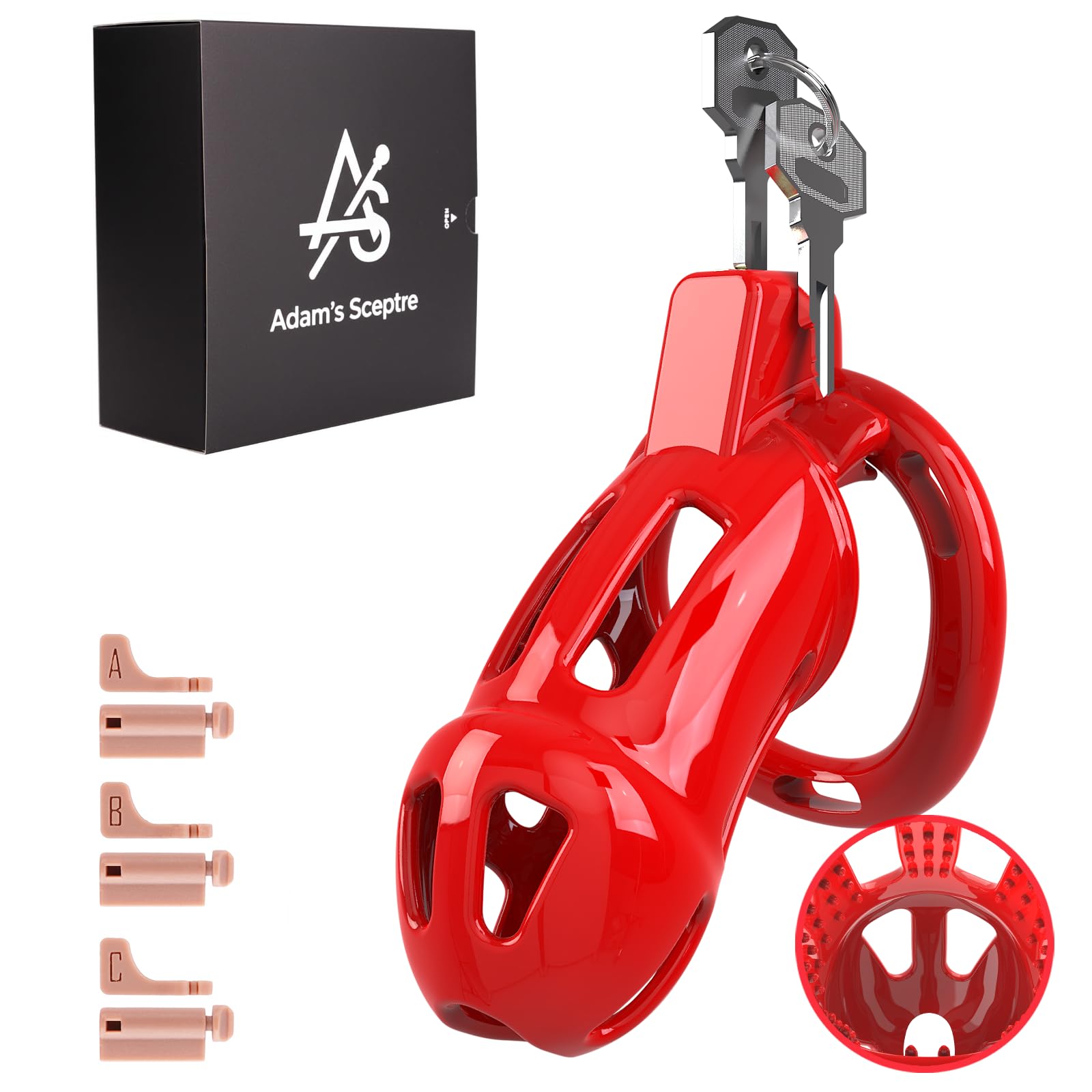 Adam’s Sceptre Male Chastity Cage, Thorn Red Large Premium Chastity Device with Massage Dot, Invisible Lock & Disposable Resin Keys for Long-Term Wear Men Penis Exercise Bondage Gear & Adult Sex Toy L Thorn Red