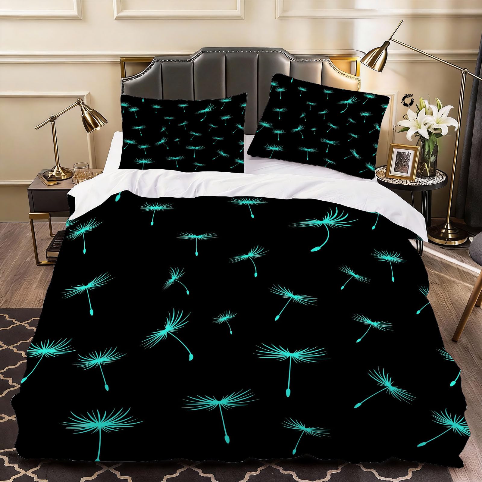 3D Dandelion Duvet Cover Cartoon Bedding Double Bed Set, Soft Microfiber Comforter Cover Printed with Zipper Closure Quilt Coverr 200x200 cm and 2 Pillowcases