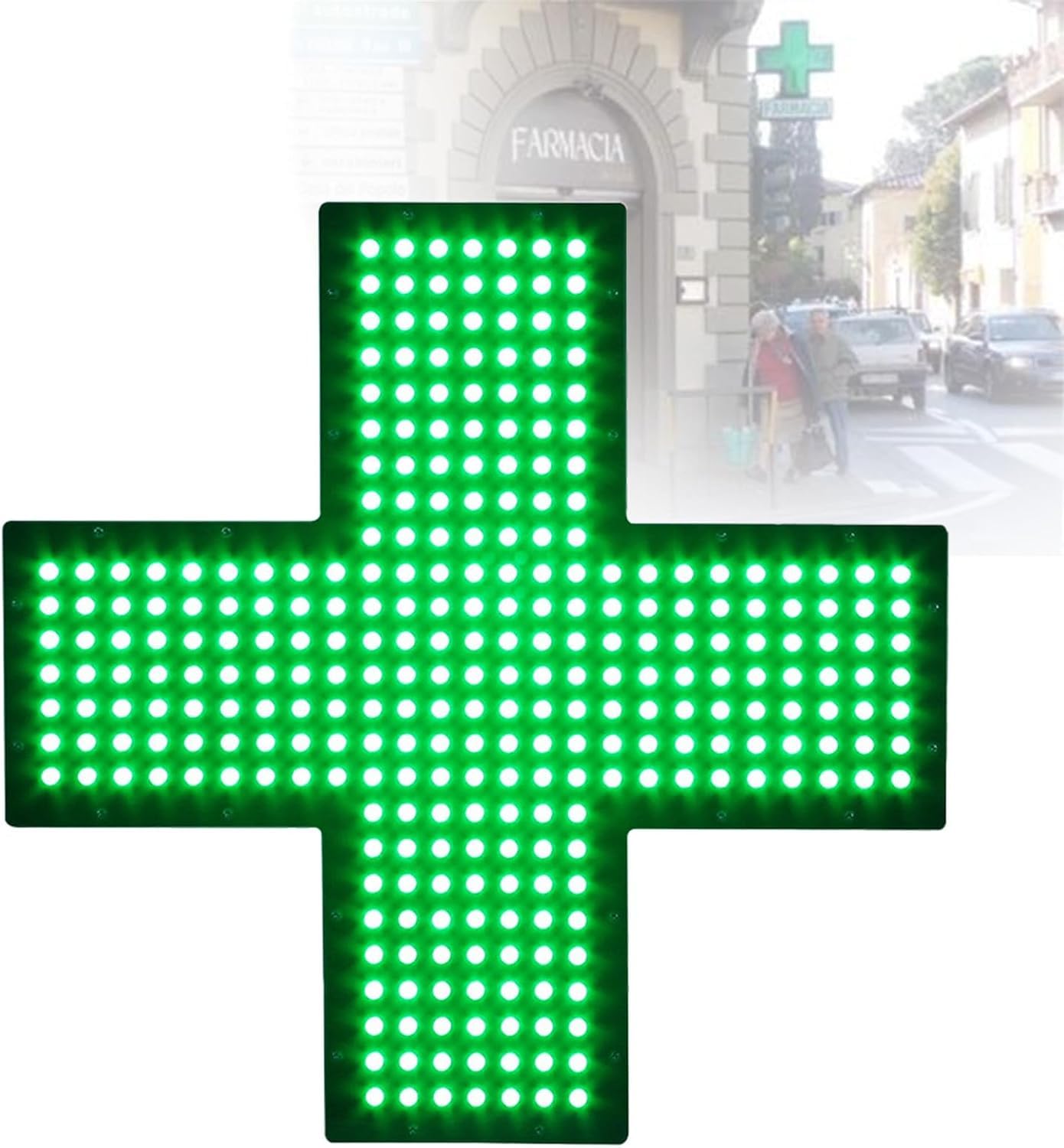 Luz LED de señal de cruz médica, altamente reconocible con 3 modos de iluminación, duradera y de bajo consumo para farmacias, clínicas y clubes (48 x 48 cm) con cadena de metal colgante