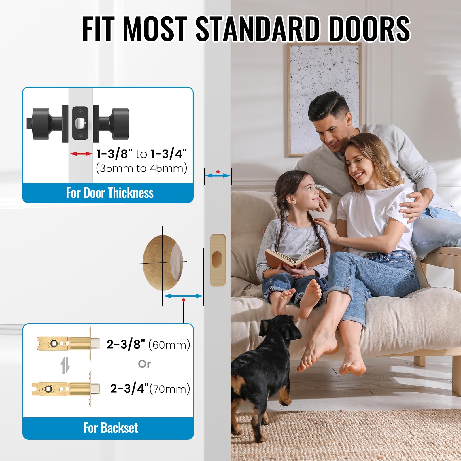 HOSOM Matte Black Door Knobs with Lock & Key -3