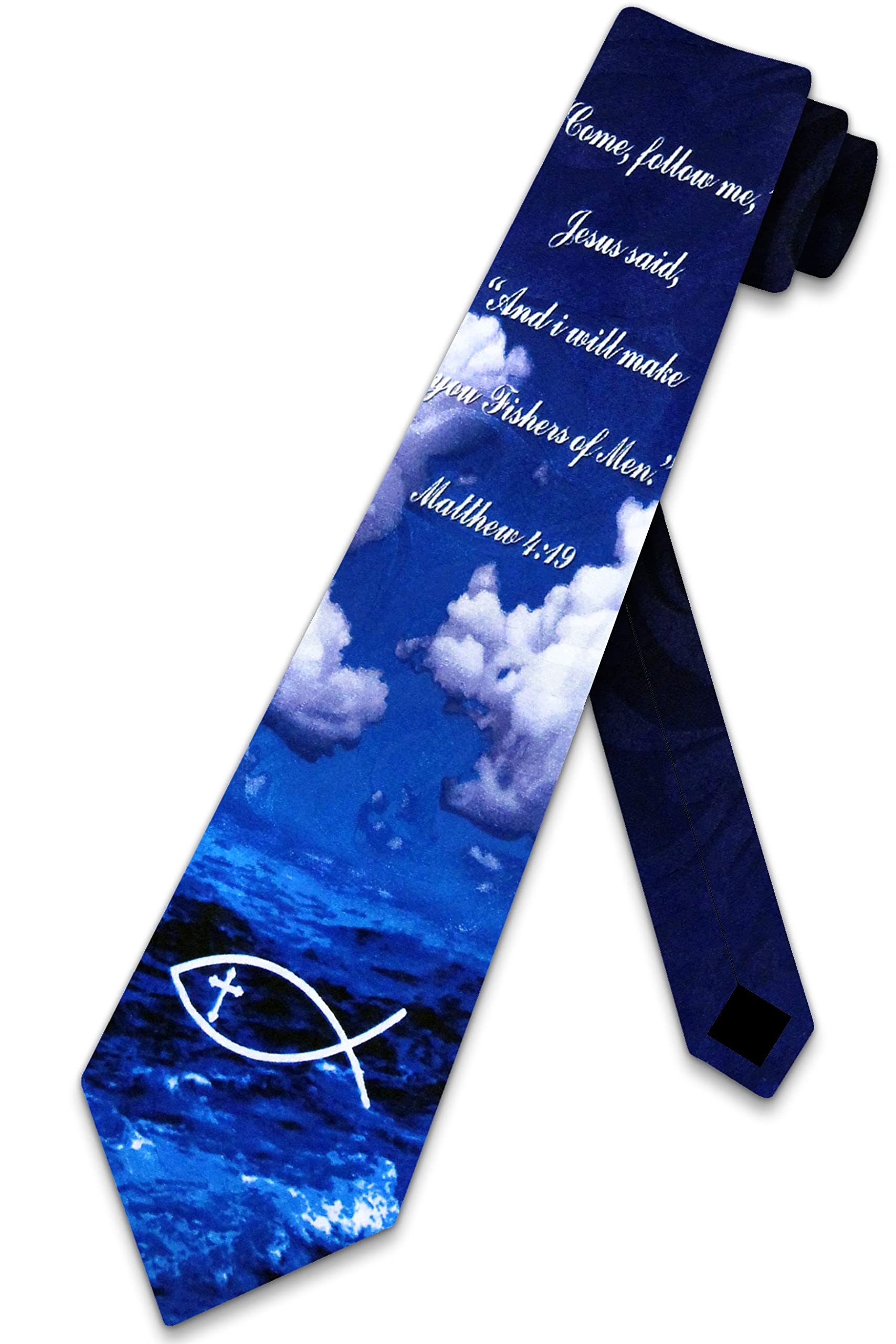 Zerosevenee Men's As Pic Bible Verse Ties Jesus Fish Necktie Religious Tie For Christian Symbol Necktie, Navy, One Size