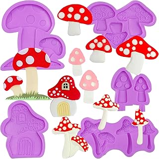Infovox Mushroom Silicone Chocolate Molds Vegetable Fondant Molds for Cake Candy Polymer Clay Gummy Crafting Projects Cupcake Topper Decor Set of 5