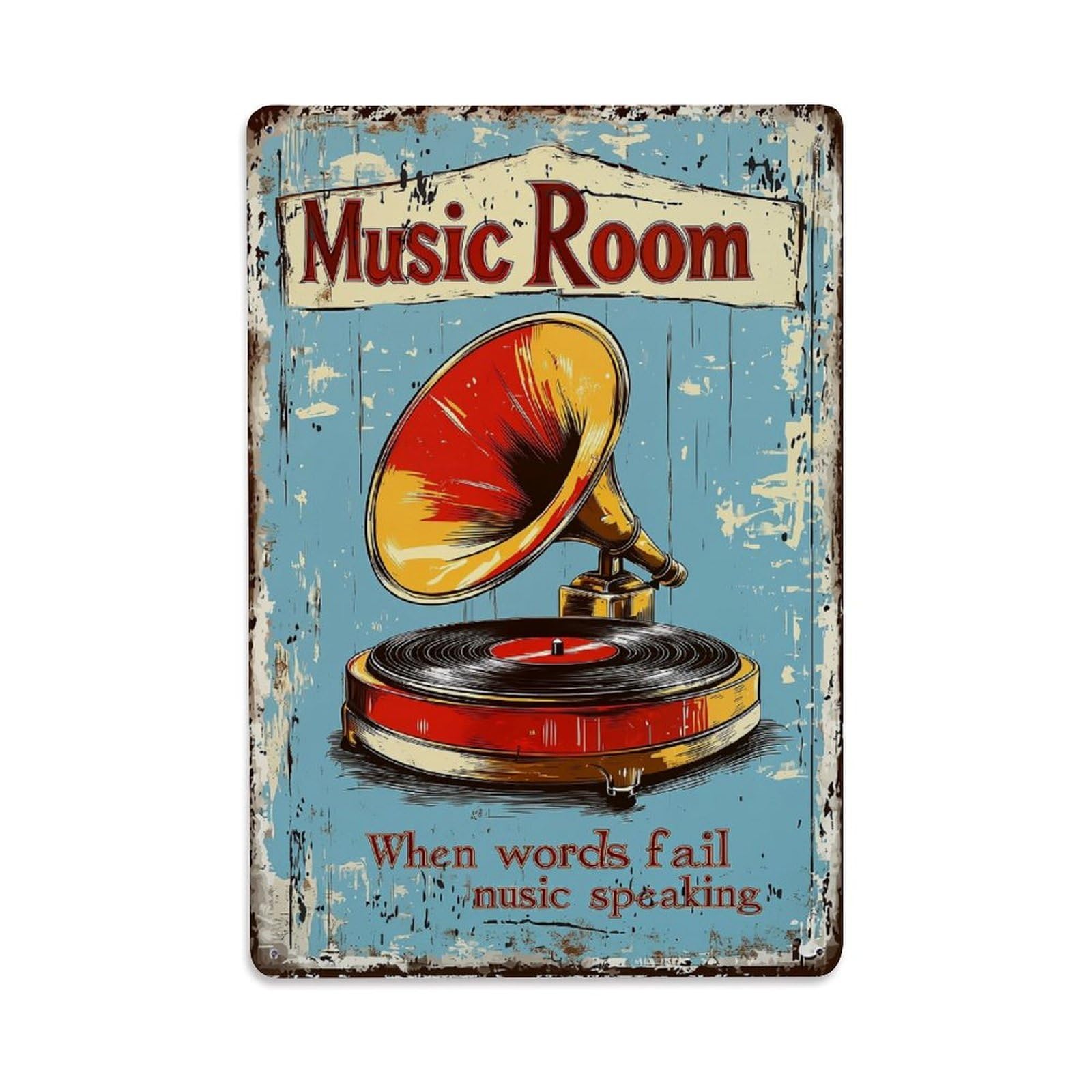 Jdfenggu Vintage Music Room Gramophone Record Art Retro Metal Tin Sign, Decor Art Poster For Bar, Home, Man Cave, Kitchen, Laundry Room Gift 8X12inch