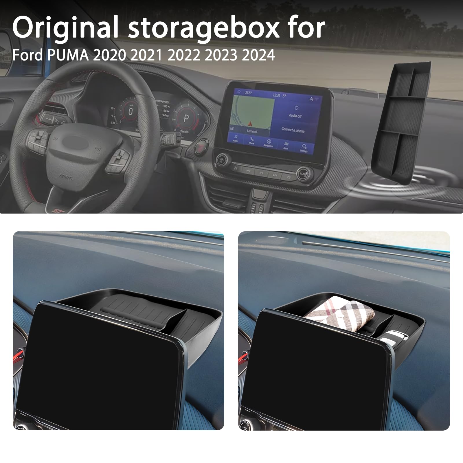 SHAOHAO Compatibile con Ford Puma MK2 / Kuga MK3 / ST/ST Line X 2020 2021 2022 2023 2024 Box Posteriore per Lo Schermo di Navigazione Console Centrale Immagazzinaggio Ford Puma Accessori Nero