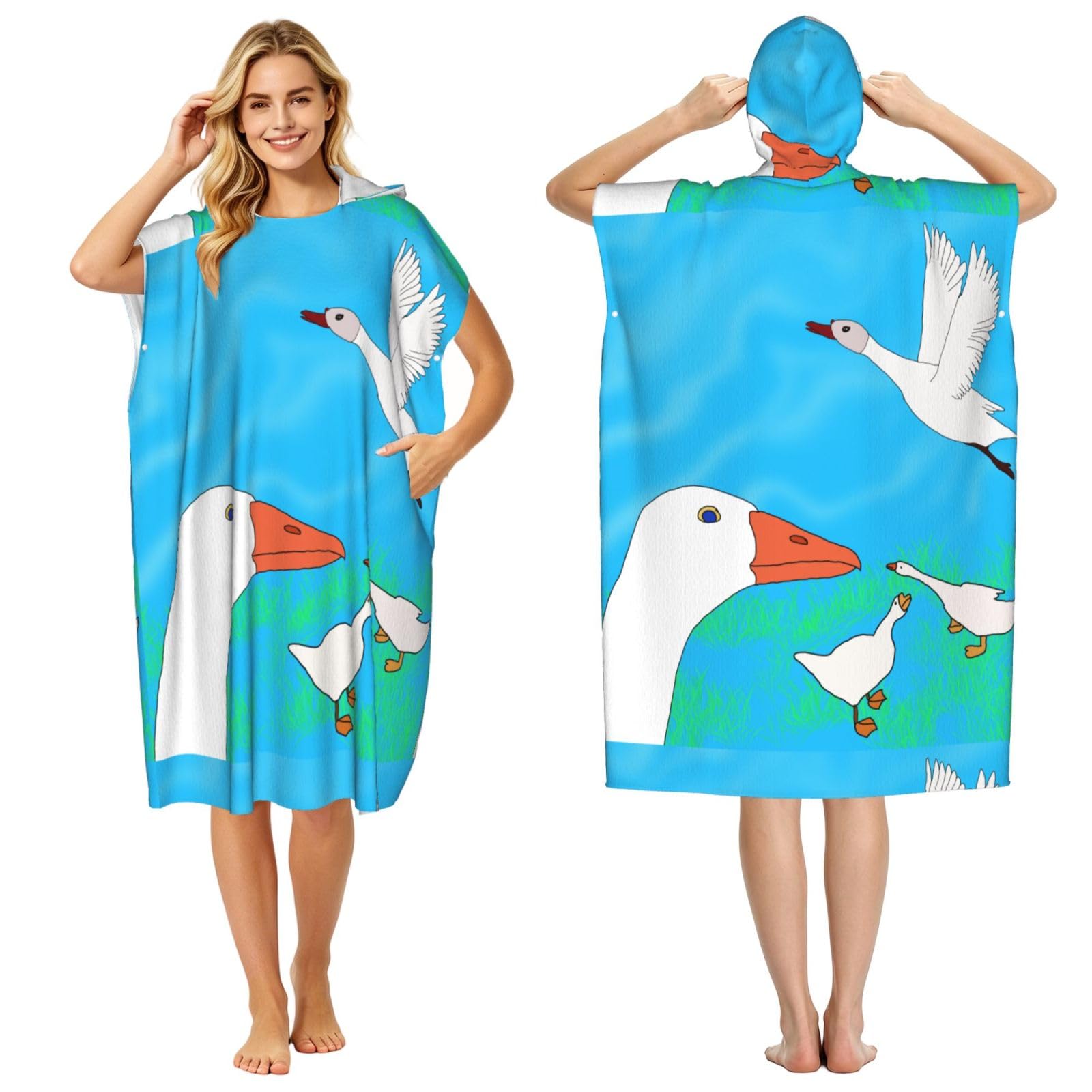 WSSYYBFhappy white goose Adult hooded beach towel Oversized with Hood for Absorbent Quick Dry