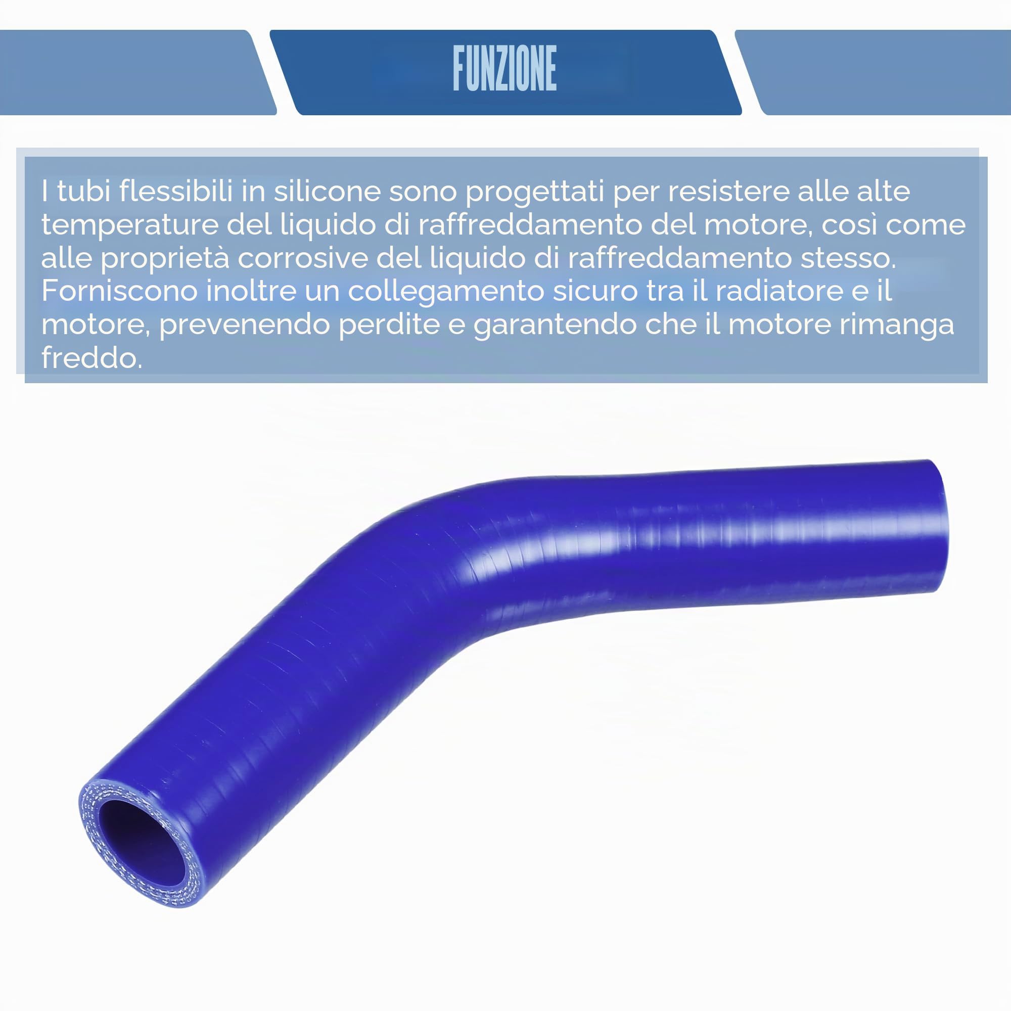 QUARKZMAN Tubo In Silicone 1 Pz Per Auto Diam. 19-22mm Lungh. 102mm 45° | Diametro Interno 19-22mm, Lunghezza 102mm, Angolo 45°, Spessore 5mm, Adatto Per Raffreddamento, Olio, Freni, Antigelo.
