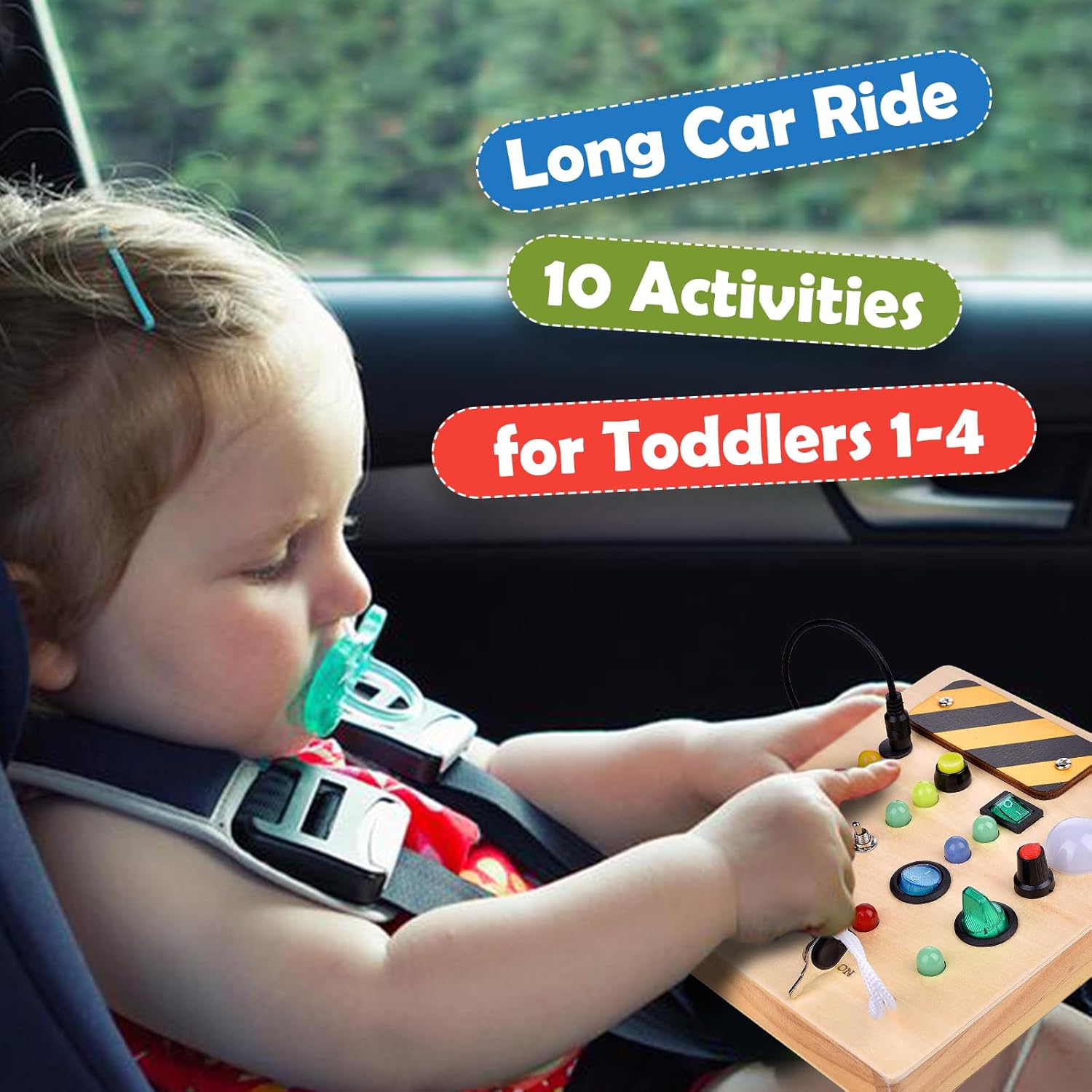 Montessori Busy Board with LED Light 17 Lights Toddler Switch Board Wooden Baby Button Light Up Toy for Baby Kids