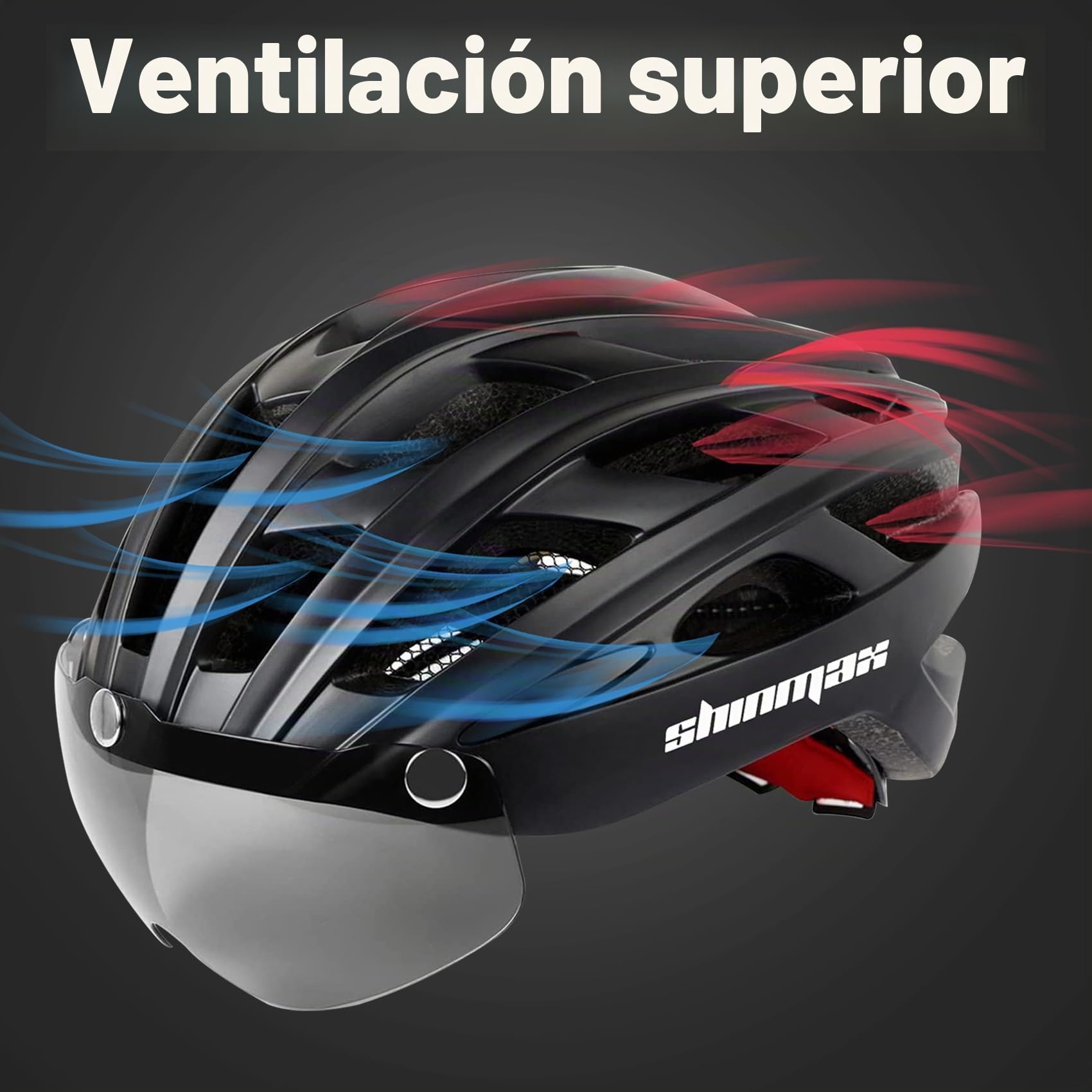 Shinmax Casco Bicicleta Adulto con Luz Casco MTB con Visera Magnética Desmontable Gafas Ajustable Seguridad de Protección para Montaña Casco Ciclismo Ultraligero Casco Bici Unisex Hombre Mujer NR-097