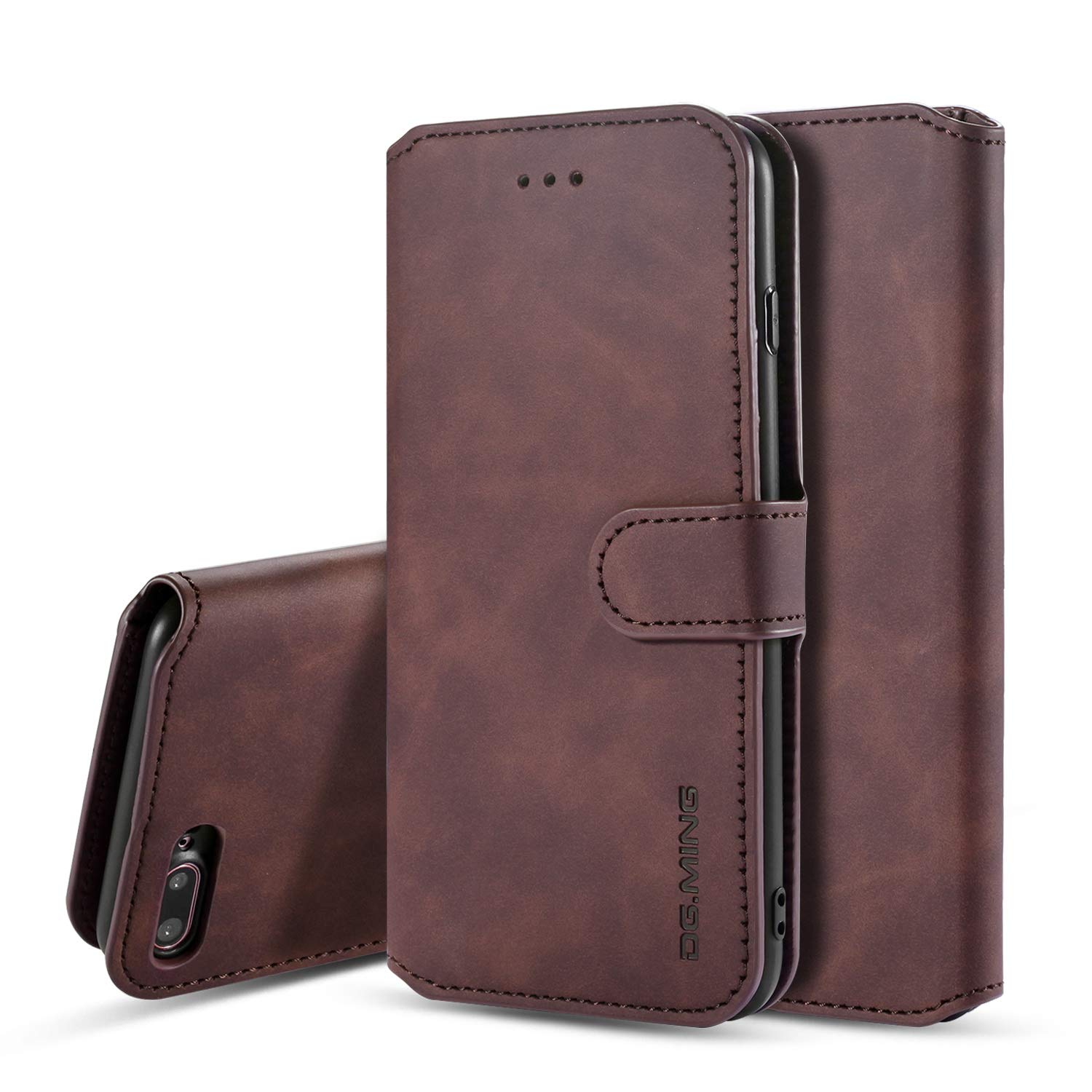 UEEBAI PU Leather Case for iPhone 7 Plus iPhone 8 Plus, Vintage Retro Premium Wallet Flip Cover TPU Inner Shell [Card Slots] [Magnetic Closure] Stand