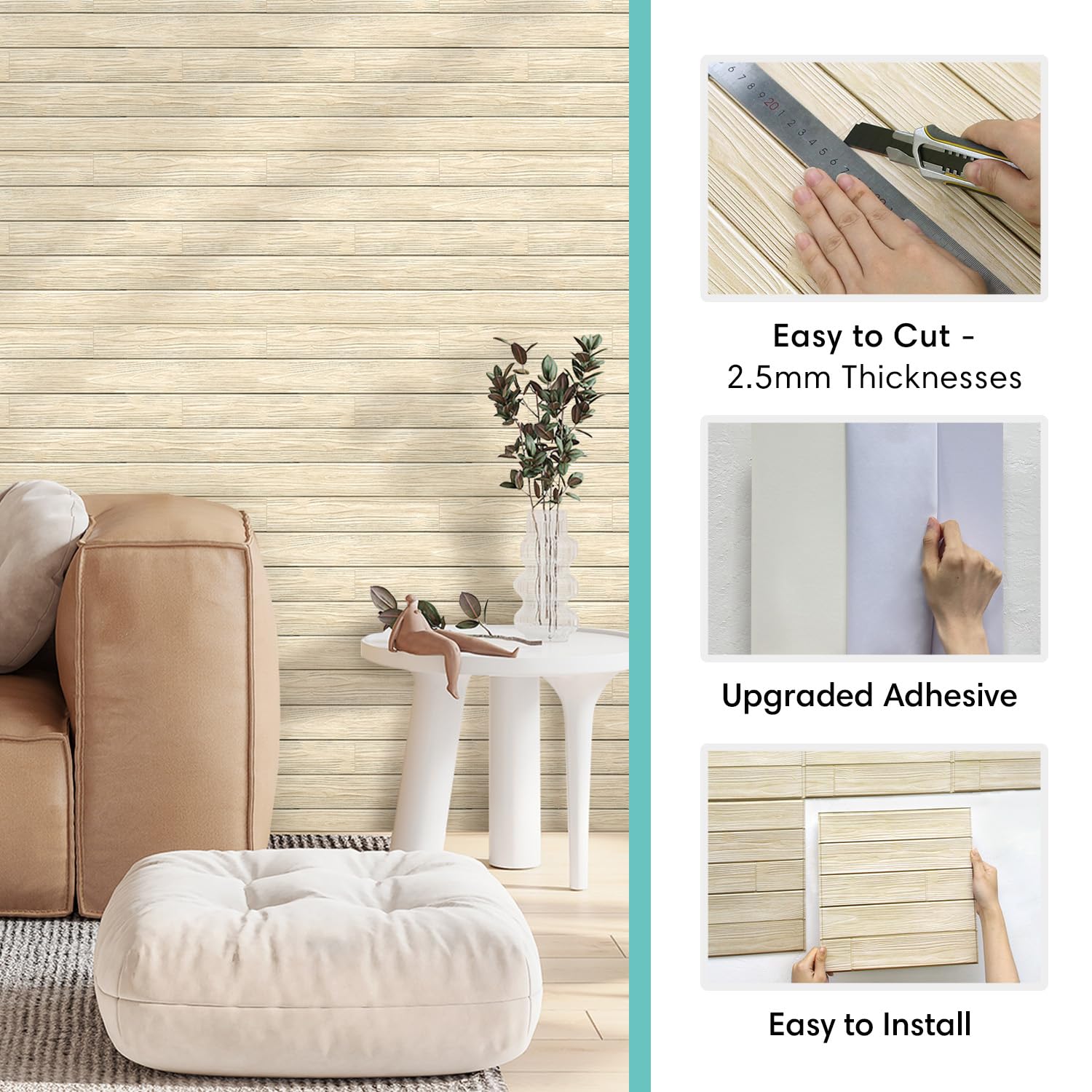 Commomy 10 stuks 3D wandpanelen zelfklevend houtlook, 30 x 30 cm, imitatiehout wandbekleding muursticker zelfklevend wandtegels voor binnenmuur, woonkamer, slaapkamer