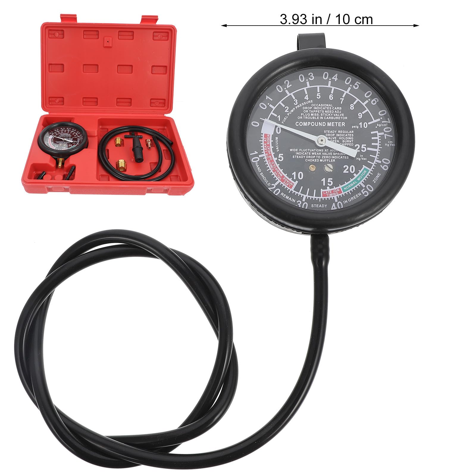 Artibetter 1juego Medidor de Vacío para Coche con Doble Escala y Cubierta Protectora Instrumento de Mantenimiento y Reparación Automotriz Resistente Golpes y Fácil de Leer Color Aleatorio